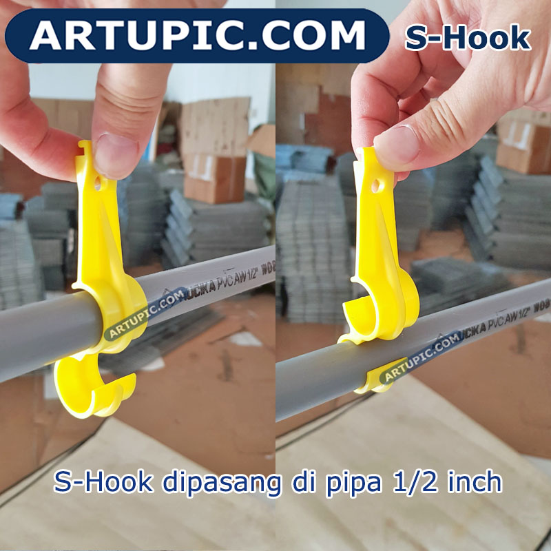 S-hook dipasang di pipa 1/2 inch
